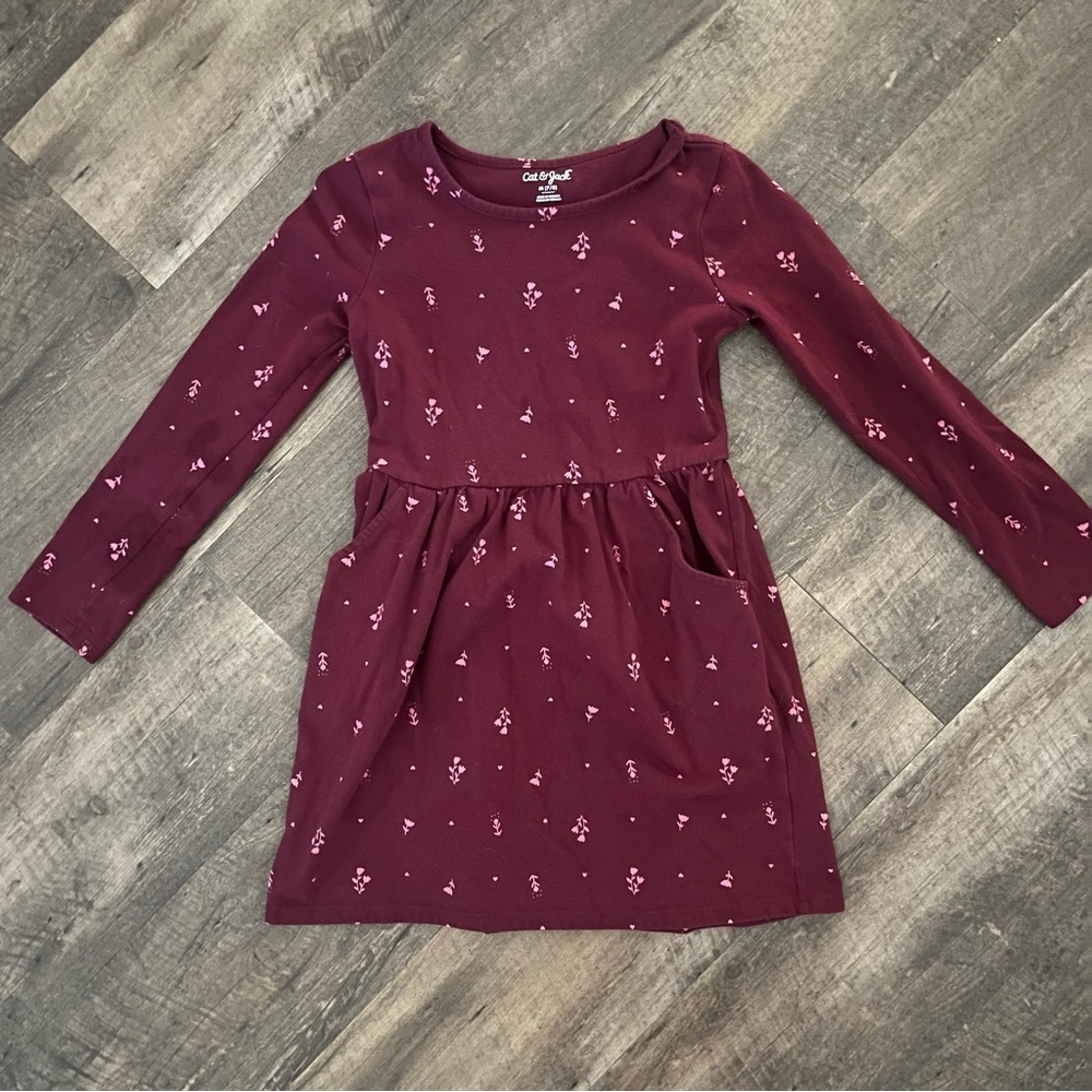 Cat & Jack Maroon Dress with Floral Accents